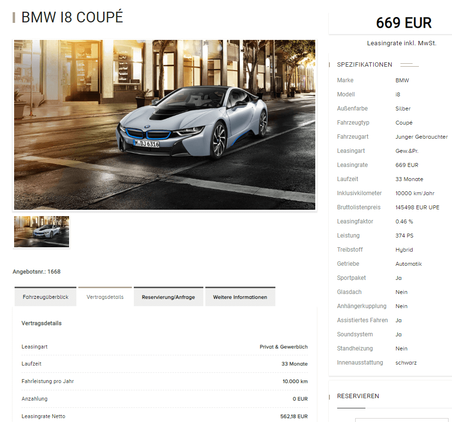 Bmw I8 Coupe Luxuryleasing Weiss Details Sparneuwagen De Autoleasing Angebote