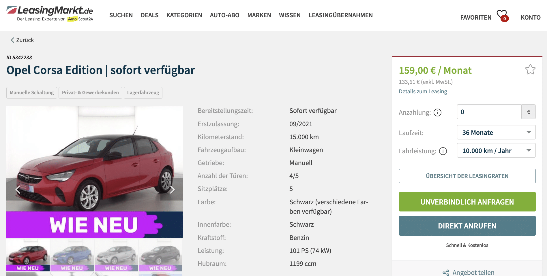 Opel Corsa Leasing für 159 € im Monat brutto 